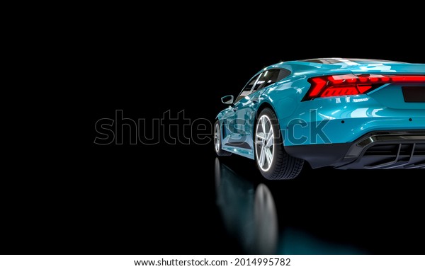 blue super car\
on a dark background. 3d\
render.
