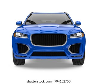 Blue SUV Car Isolated (front view). 3D rendering