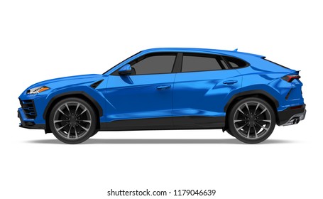 Blue SUV Car Isolated (side View). 3D Rendering