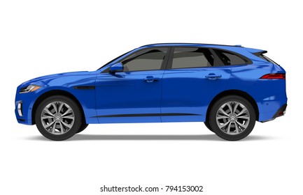 Blue SUV Car Isolated (side View). 3D Rendering