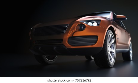 Blue Suv Car In Studio Photography. 3d Rendering And Illustration.