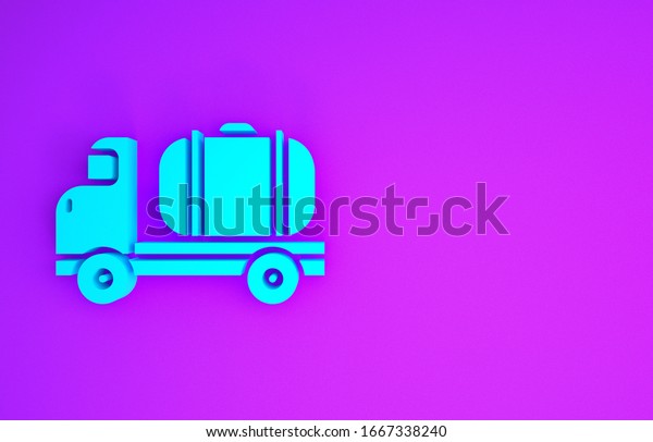 Blue Tanker truck icon isolated on\
purple background. Petroleum tanker, petrol truck, cistern, oil\
trailer. Minimalism concept. 3d illustration 3D\
render