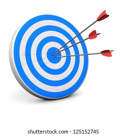 Blue Target With 3 Arrows In The Bullseye.