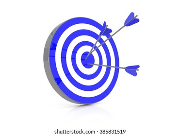 Blue Target With 3 Arrows In The Bullseye, 3d Illustration