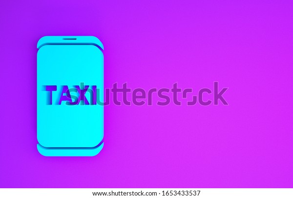 Blue Taxi call telephone service icon isolated on\
purple background. Taxi for smartphone. Minimalism concept. 3d\
illustration 3D\
render