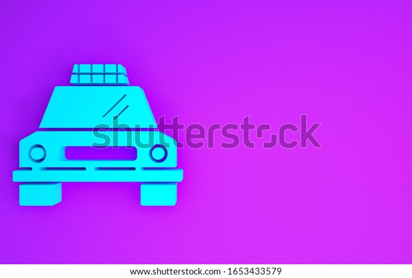 Blue Taxi car icon isolated on\
purple background. Minimalism concept. 3d illustration 3D\
render
