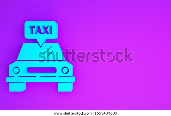 Blue Taxi car icon isolated on\
purple background. Minimalism concept. 3d illustration 3D\
render