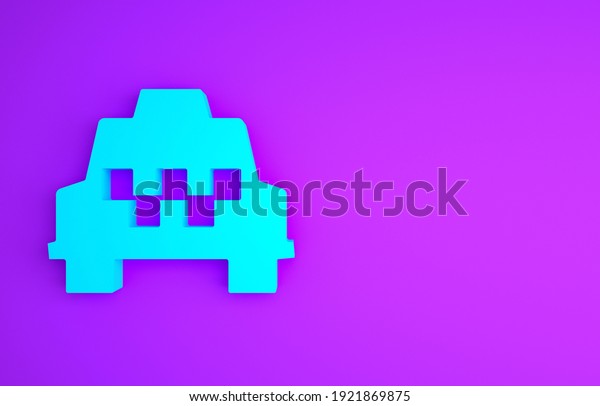 Blue Taxi car icon isolated on\
purple background. Minimalism concept. 3d illustration 3D\
render.