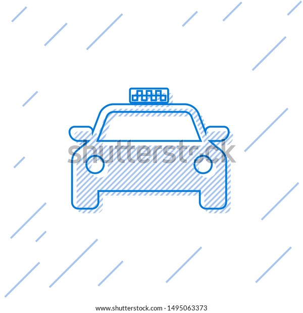 Blue Taxi\
car line icon isolated on white\
background