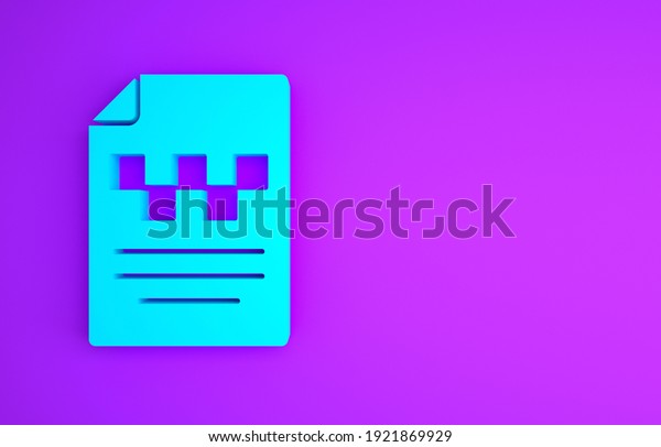 Blue Taxi driver\
license icon isolated on purple background. Minimalism concept. 3d\
illustration 3D\
render.