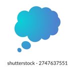 A blue and teal gradient blue thought bubble shape with smaller connected circles, suggesting ideas or contemplation