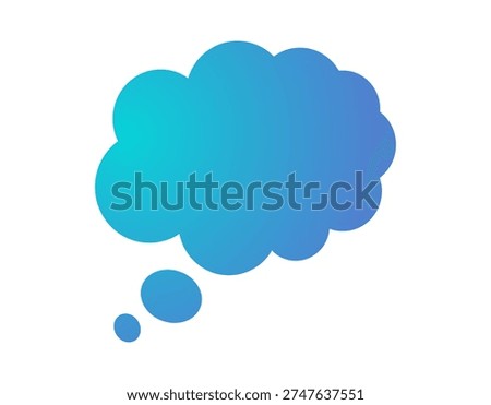 A blue and teal gradient blue thought bubble shape with smaller connected circles, suggesting ideas or contemplation
