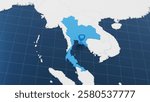 Blue Thailand 3d map with pointer pin surrounded with other countries in white.Political map with borders. 3d render illustration. 3D Illustration
