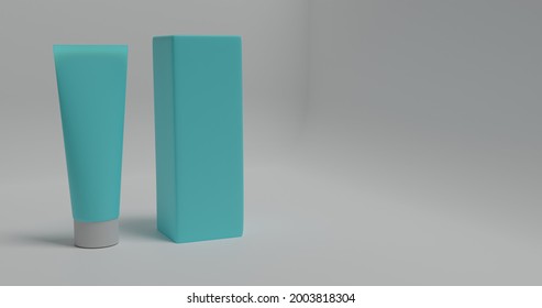 Blue Toothpaste Box That You Can Use In Your Works. Toothpaste Box Mockup. 3D Render