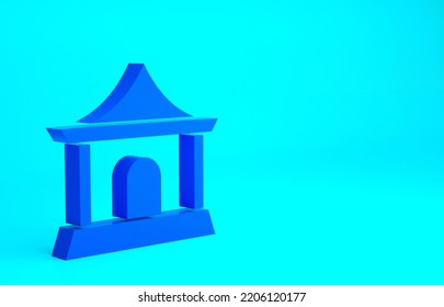 Blue Traditional Chinese House Icon Isolated On Blue Background. Minimalism Concept. 3d Illustration 3D Render.