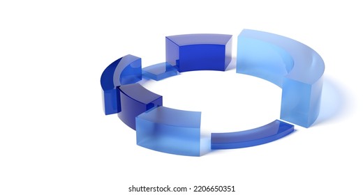 Blue Transparent Pie Chart Business Diagram Over White Background, Abstract Data Visualisation Concept, 3D Illustration