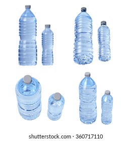 Blue transparent plastic bottles of water isolated on white background