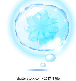Blue transparent speech bubble with abstract flower inside
