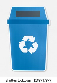 Blue trash with a recycle symbol