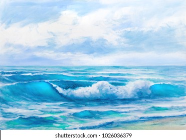  Blue, Tropical Sea And Beach.Sketch Of The Painting.