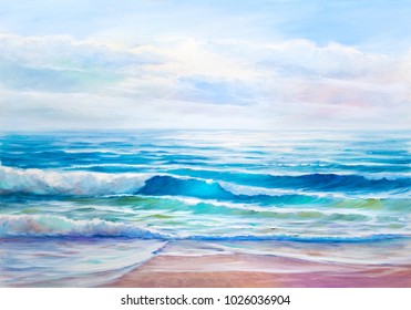  Blue, Tropical Sea And Beach.Sketch Of The Painting.