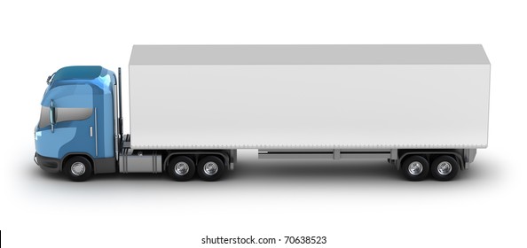 Blue truck with trailer. My own design isolated on white