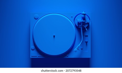 Blue Turntable Post-Punk Record Player with Blue Background 3d illustration render