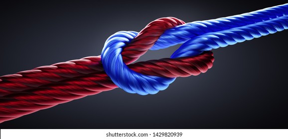 Blue und red reef knot or square knot - 3D illustration
