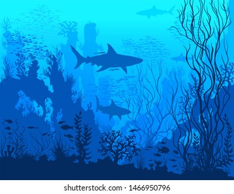 Blue underwater landscape and