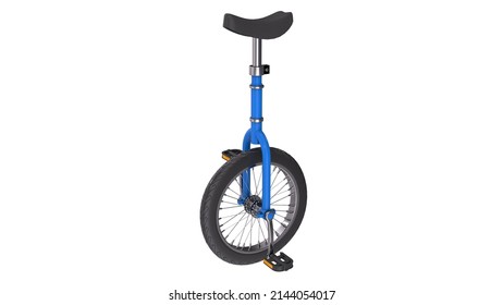 Blue Unicycle Isolated On White Background.3d Rendering.