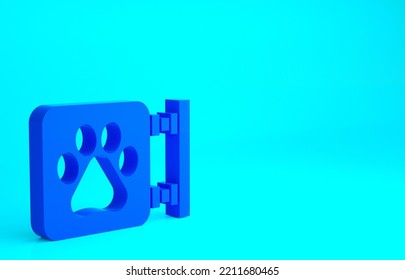 Blue Veterinary Clinic Symbol Icon Isolated On Blue Background. Cross Hospital Sign. A Stylized Paw Print Dog Or Cat. Pet First Aid Sign. Minimalism Concept. 3d Illustration 3D Render.