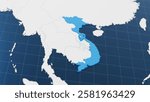 Blue Vietnam 3d map with pointer pin surrounded with other countries in white. Ppolitical map with borders. 3d render illustration. 3D Illustration