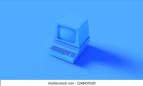 Blue Vintage Computer 3d Illustration 