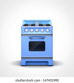 Blue Vintage Retro Stove In Front View