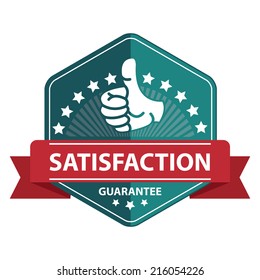 Blue Vintage Satisfaction Guarantee Icon, Badge, Sticker or Label Isolated on White Background 