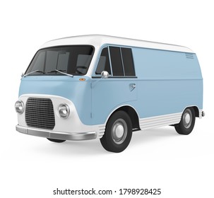 Blue Vintage Van Isolated. 3D Rendering