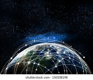Blue vivid image of globe. Globalization concept. Elements of this image are furnished by NASA
