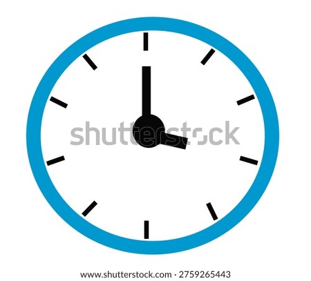 A blue wall oclock using for lookin for the time in the house or office.