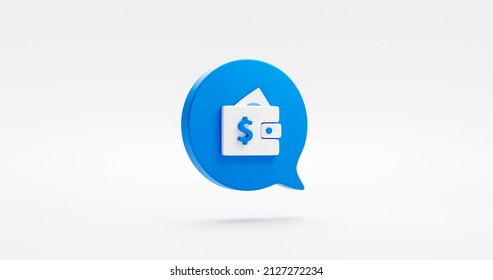 Blue Wallet Payment Icon 3d Of Finance Banking Business Pay Dollar Symbol Transaction Credit Or Money Purse Buy Online Shopping Bill And Cash Bank Purchase Balance Sign Isolated On White Background.