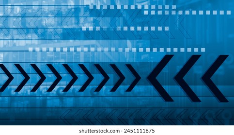 Blue wallpaper. Backdrop with arrows. Technology background. Backdrop for business advertising. Texture with arrows. Technological pattern. Wallpaper in modern style. Geometric background. 3d image