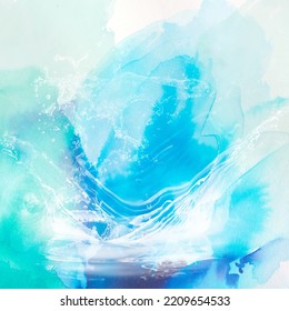 Blue Water Explosion.Abstract Watercolor Background Texture.