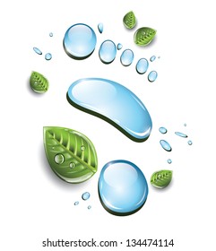 Blue Water Footprint With Green Leaves