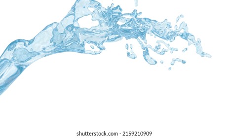 Blue water jet stream on white super slow motion 1000 fps 3d render