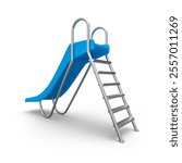 Blue Water Slide With Ladder In 3D Render isolate white background. 3d illustration