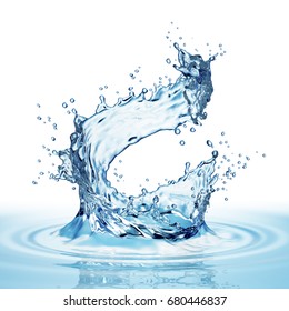 blue water splash isolated on white background. 3d rendering
