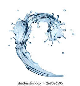 Blue Water Wave, 3d Illustration, Liquid Splash Isolated On White