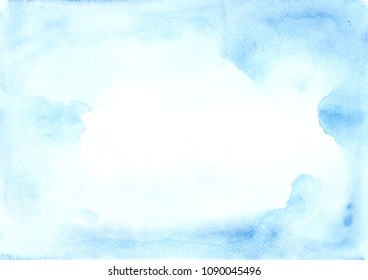 Blue watercolor abstract frame with uneven drops and streaks. For design, layouts and templates.