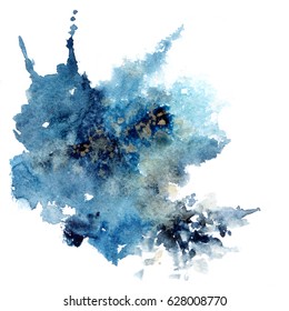 Blue Watercolor Abstract Textures With Gold 