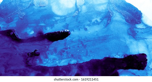 Blue Watercolor. Cobalt Chemical Fabric. Navy Suminagashi Backdrop. Cold Acrylic Landscape. Blue Watercolor. Liquid Alcohol Fluid. Indigo Ocean Background. Ethereal Sea Ink.