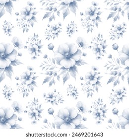 Blue Watercolor Floral Seamless Pattern, Vintage Fabric Print, Scrapbooking Paper, Textile Design - Powered by Shutterstock